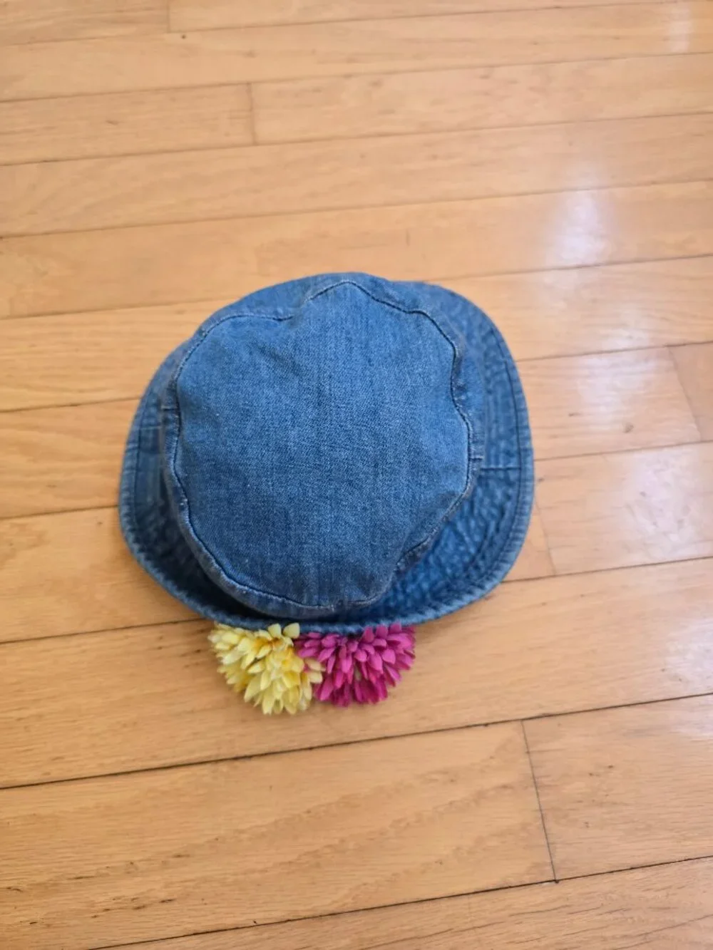 Vintage 90s Blossom Denim Bucket Hat with Crochet Lace & Faux Flowers